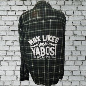 Max Likes Your Yabos Custom Distressed Flannel Shirt, Size XL